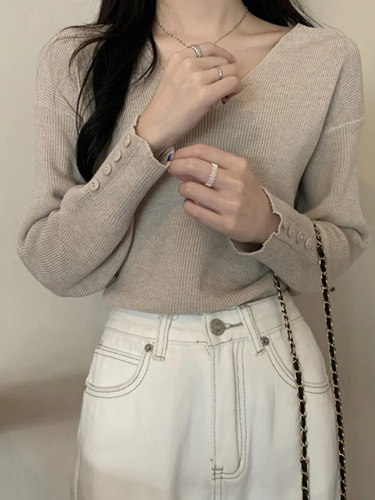 Женский свитер с V-образным вырезом весна-осень рубашка в иностранном стиле