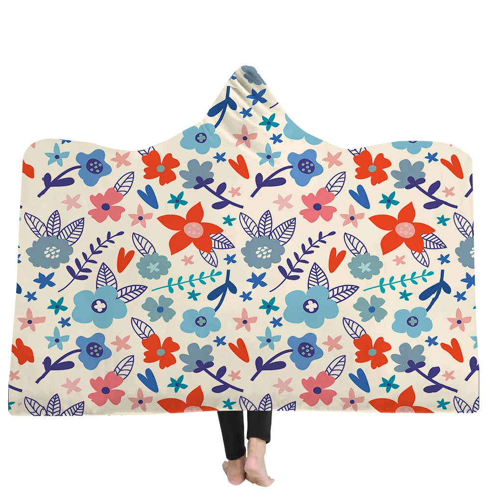 Флисовое носимое одеяло с цветами цветное цветочное капюшоном шерпа мужское
