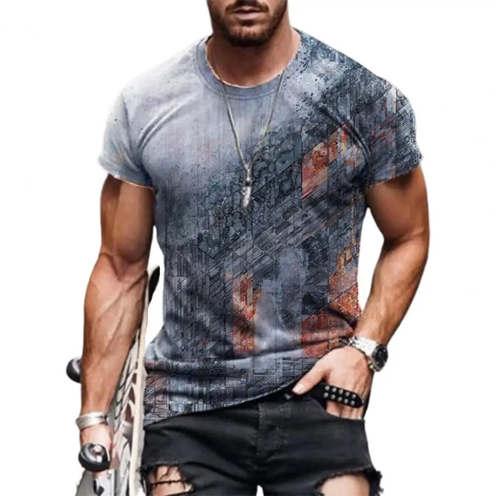 

Мужская футболка с коротким рукавом, с абстрактным принтом и круглым вырезом