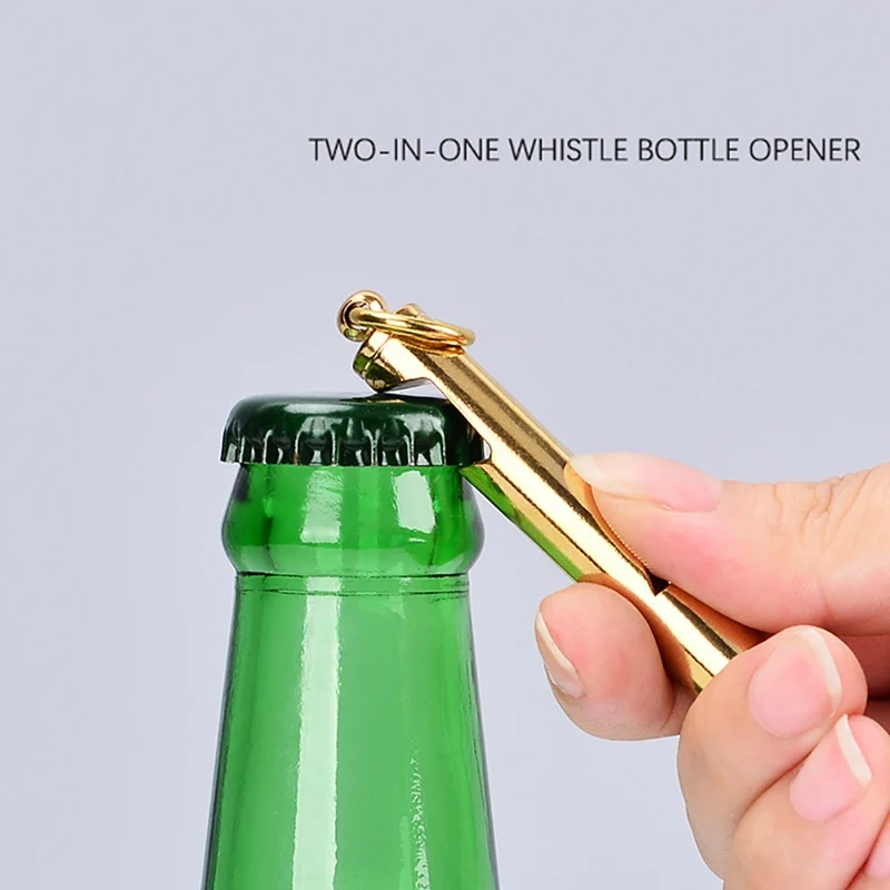 2-in-1 Practical Durable Camping Gear Whistle Bottle Opener Handmade Polishing Brass Gold Keychain Pendant Ornament Multi-tool | Спорт и