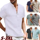 Рубашка мужская из хлопка и льна, Повседневная Базовая классическая сорочка, дышащая, модная