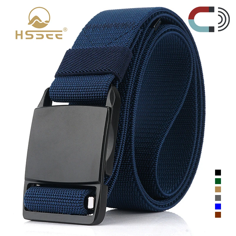 Ремень HSSEE мужской тактический матовый черный металлический эластичный пояс с
