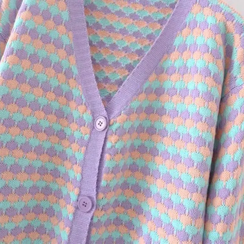 Женский кардиган с длинным рукавом фиолетовый Свободный Повседневный свитер