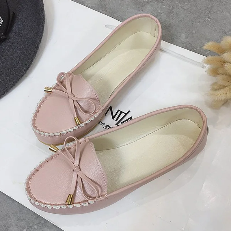 

2021 Women Slip-On Flat Shoes PU Ladies Casual Bow Loafers Fashion Women's Suede Loafers Ballet Shallow Female Footwear New