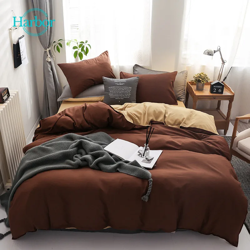 

Harbor Solid bedding set 4pcs duvet cover quilt cover sets, bed sheet, pillowcases,camel AB sides bedding sides