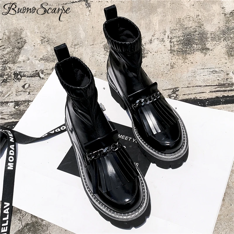 Женские ботильоны с металлическими цепочками Buono Scarpe черные на платформе