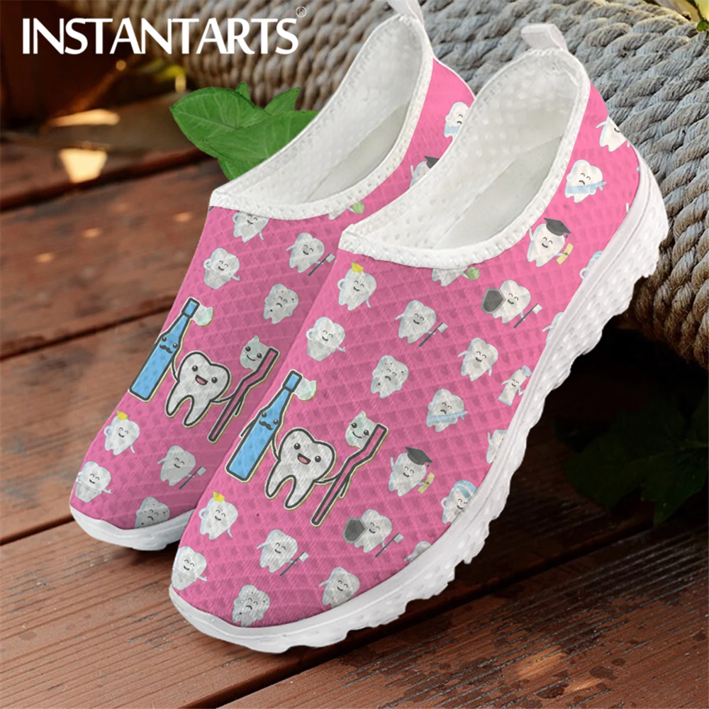 

Женские легкие сетчатые кроссовки INSTANTARTS, с рисунком зубной щетки, на плоской подошве, лоферы, с мультяшным рисунком