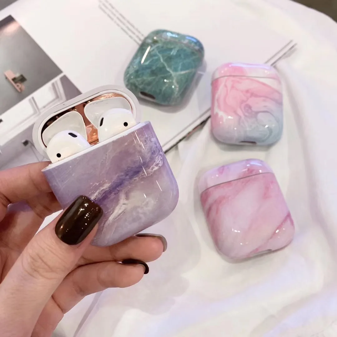 Чехол с мраморными наушниками для Airpods 2 чехол Роскошный Жесткий наушников