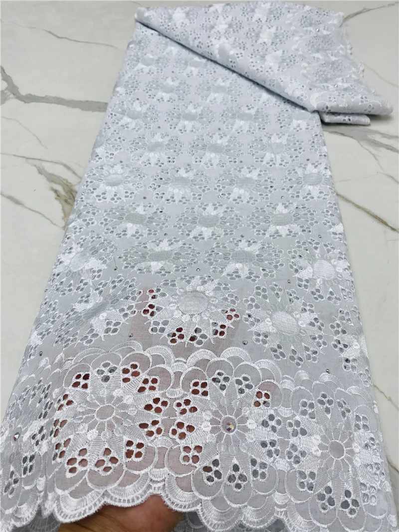 PGC African White Lace Fabric 2021 High Quality Lace Embroidery Cotton Nigerian Swiss Dry Lace Fabric For Party Dress YA4485B-3