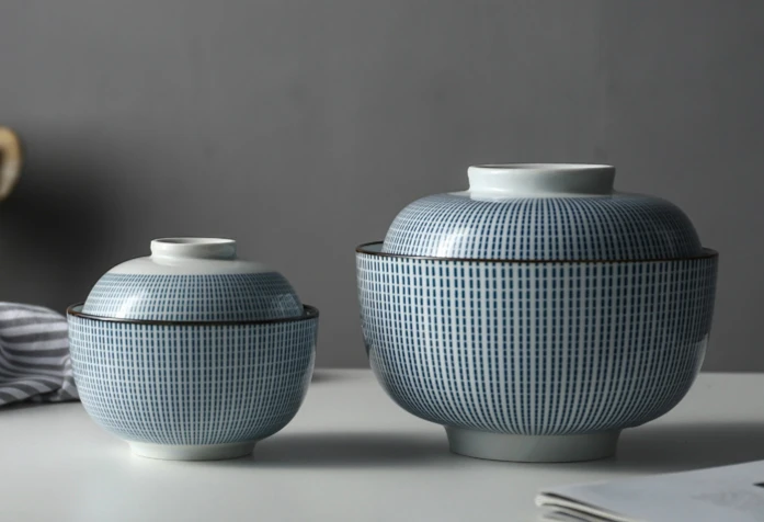 

Japanese Style, Tureen, Underglaze, Ceramic, Noodles, Rice Bowl, With Lid, Household Bowl, Household Kitchen Utensils