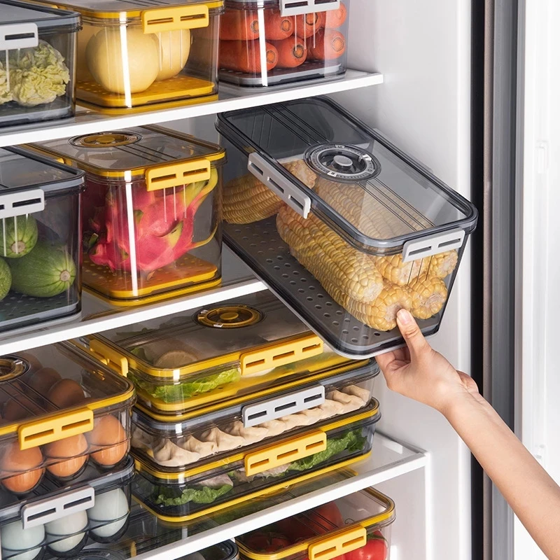 

Timekeeping Kitchen Fridge Storage for Vegetable Fruit Meat Clear Plastic Pantry Food Freezer Organizer Tool Storage Containers