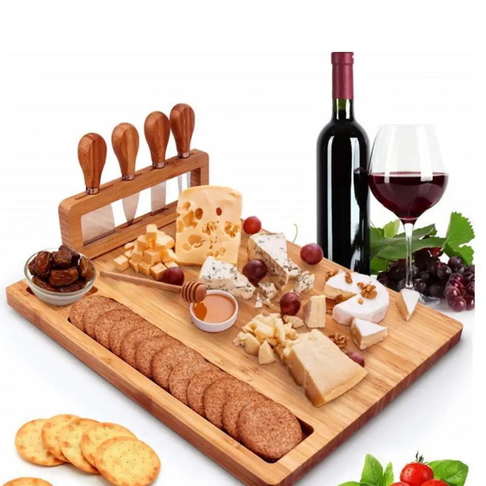 

Cheese Board Cheese Knife Slicer Fork Spoon Kitchen Slicing Wood Cutting Tools Durable Bamboo Cheese Boards