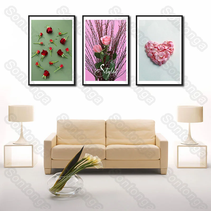 

Nordic Style Plant Rose Flower Art Poster Sofa Simple Bedroom Bedside Canvas Painting Painting Creative Painting 3D Stereo
