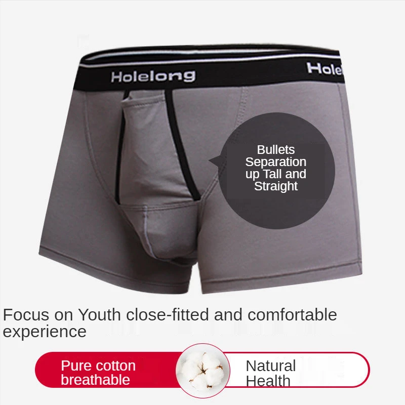 

Мужское нижнее белье, трусы-боксеры из чистого хлопка с пистолетом для разделения пуль, ремни для мошонки и кремастера, трусы с задержкой дл...