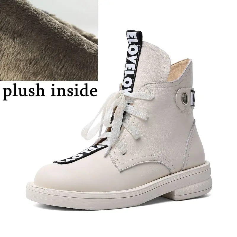 plush inside ALLBITEFO/модные повседневные Брендовые женские ботинки из натуральной кожи на высоком каблуке; высококачественные женские ботильоны; зимние кожаные ботинки - Цвет: plush inside
