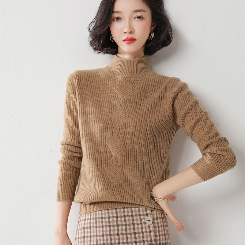 thick cashmere brown top knitted sweater oversize blouses turtle neck ladies tops long sleeve pullovers blouse women jumper wool