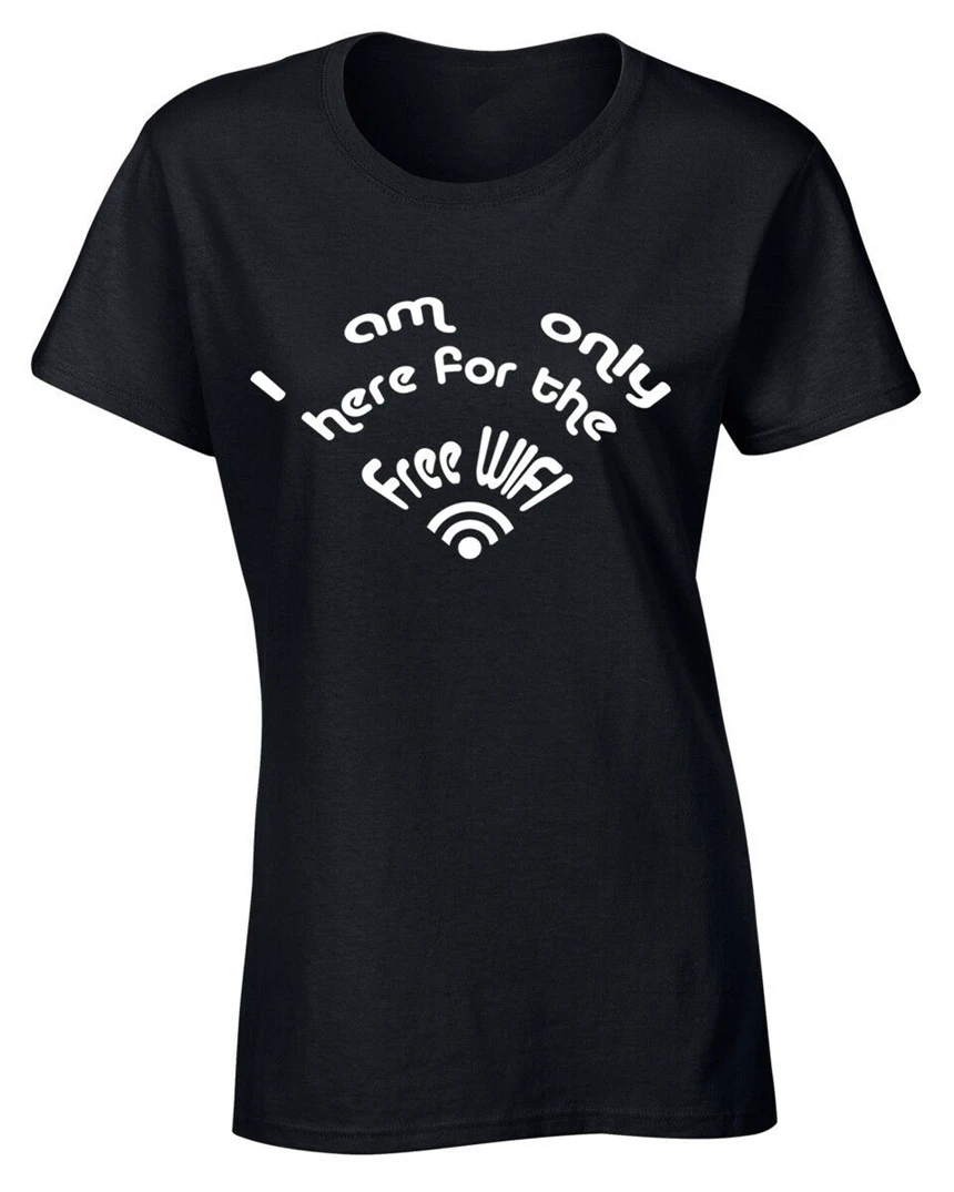 Женская забавная Футболка только здесь бесплатно Wi Fi Joke шутка дамы подарок Wifi