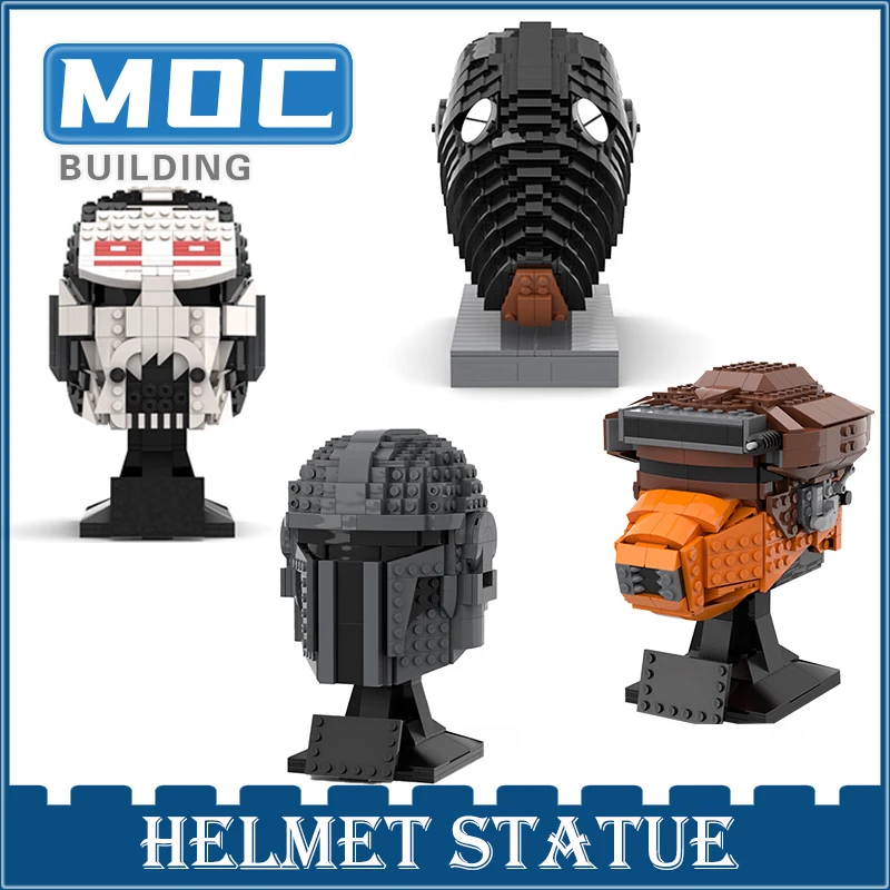 

Moc Space Wars Hunter Samurai Helmet Building Blocks Mandalorianed Helmet Boushh Collection Constructor Bricks Children Toy Gift