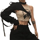 Женский костюм для косплея, Асимметричный топ на одно плечо с длинными рукавами и завязкой, уличная одежда в стиле хип-хоп, с застежкой на шее, готический панк, армированный жилет на руку