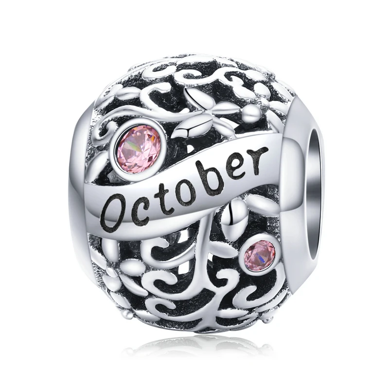 October Bamoer 925 пробы Серебряный месяц день рождения Камень круглые бусины подходят для женщин браслет DIY ювелирных изделий SCC1385 - Цвет: October