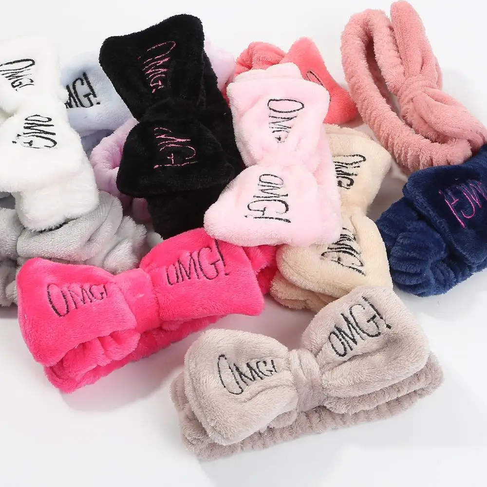 Женский ободок для волос мягкая флисовая повязка на голову с бантиком и надписью