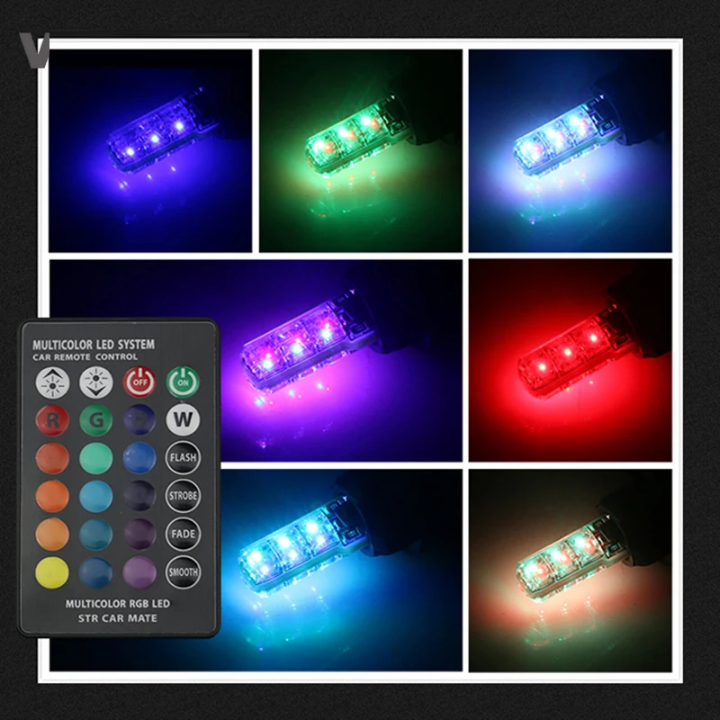 2x T10 W5W светодиодный 5050 SMD автомобильный купол для чтения клиновая лампа света RGB