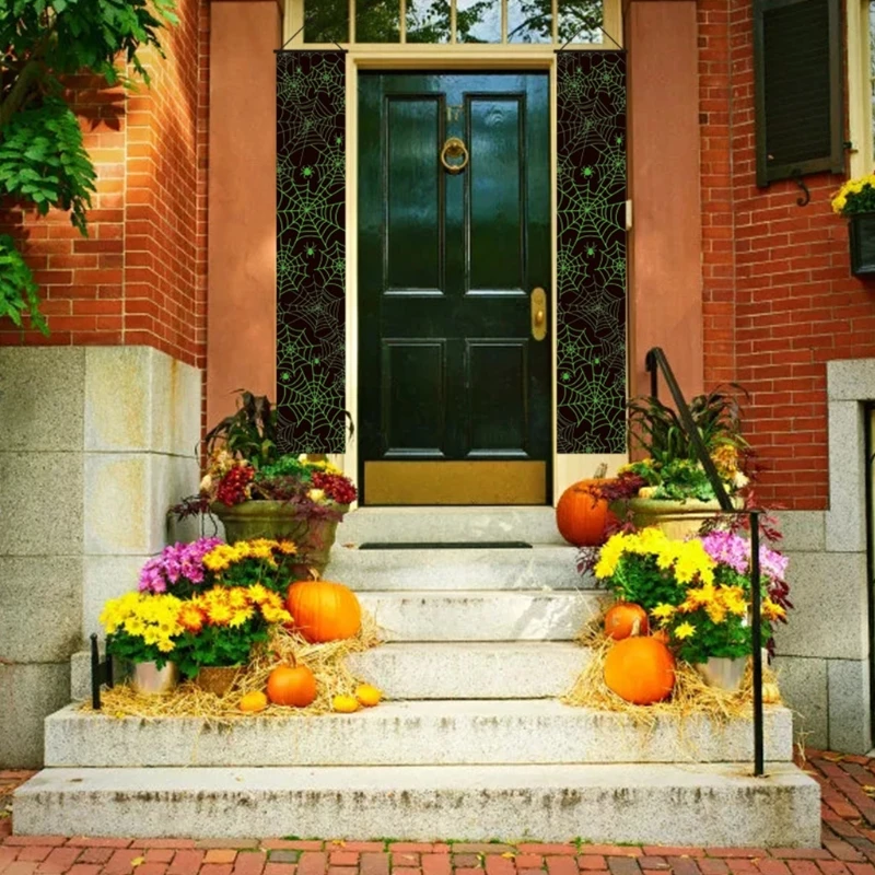 Halloween Decorations Luminous Spider Web Front Porch Signs Glow in the Dark Banner Couplet for Door Outdoor Yard Garden | Дом и сад