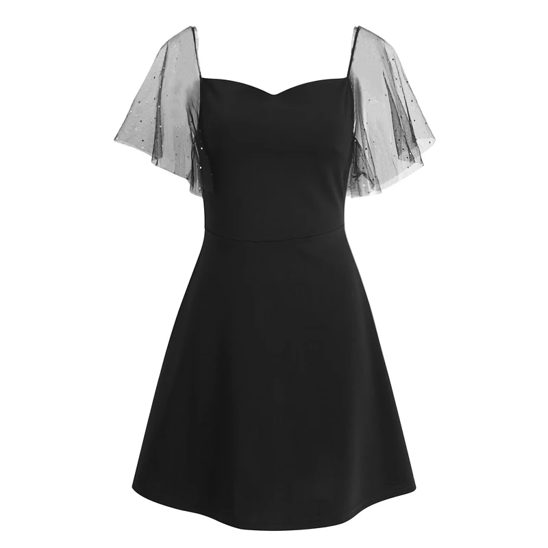 

COIGARSAM Cute Women one-piece dress korean High Waist Dresses Black 389