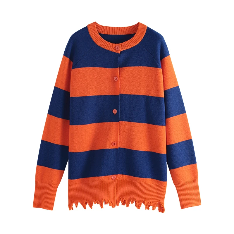 

Toyouth Women Hit Color Long Sleeve Sweaters O-neck Tassel Hemline Cardigan Casual Autumn Sweaters