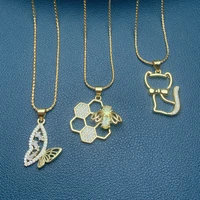 fashion bee butterfly cat pendant women necklace metal plated gold inlaid zircon jewelry gifts for girls