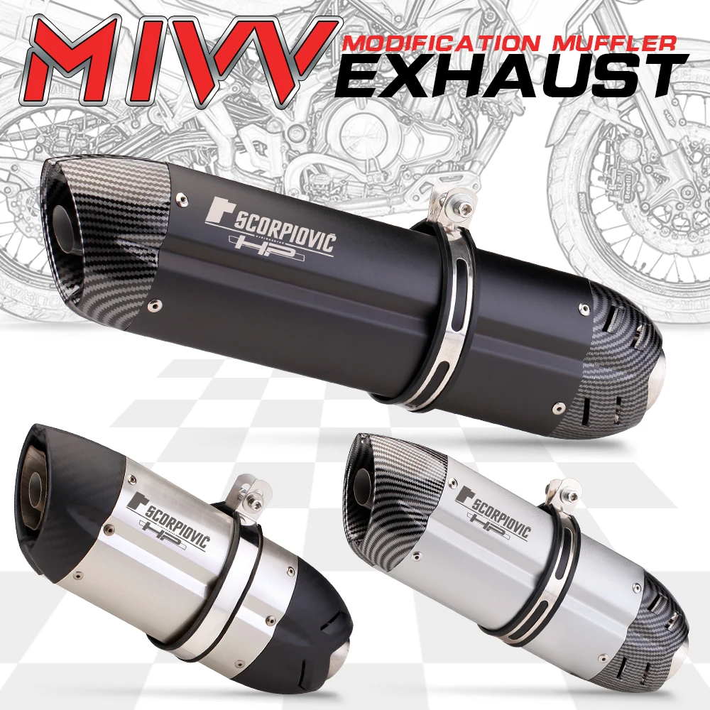 Universal 51MM Motorcycle Exhaust Muffler Pipe Escape moto mivv for kawasaki er6n sv650 crf 230 Z800 R1 cb650f cb1000r cbr250r