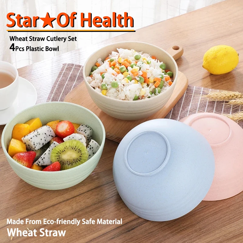 Wheat Straw Tableware Set Eco-Friendly Soup Oatmeal Salad Food Grade Rice Bowls Unbreakable Wheat Ramen Bowl Cutlery Set  - buy with discount