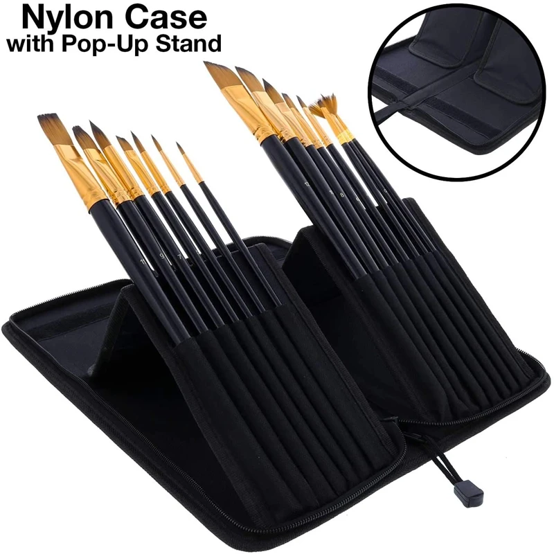 

15Pcs Artist Long Handle Synthetic Paint Brush Set Multi Functional Watercolor Gouache Oil Acrylic Brush Set