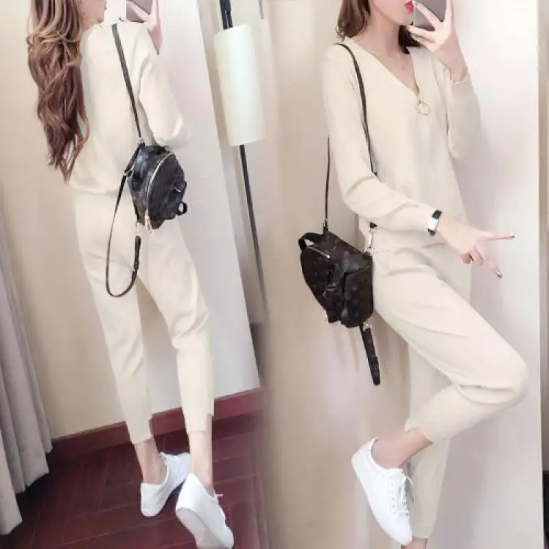 Женский трикотажный спортивный костюм однотонный комплект повседневной одежды