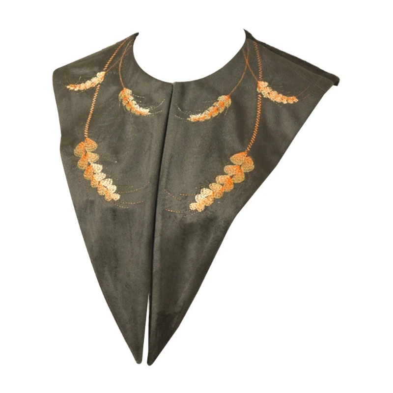 

Women Chiffon Detachable Half Shirt Velvet Floral Embroidery Fake Collar Dickey XX9D