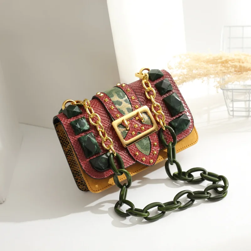 Новый сезон хит цвет серпантин драгоценный камень маленькая натуральная кожа