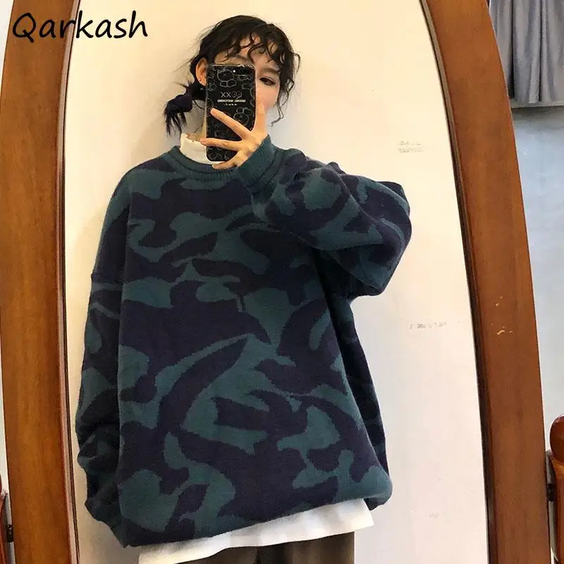 

Пуловеры, женский зимний свитер в стиле ретро, свободная Толстая трикотажная одежда с принтом для студентов, шикарная простая уличная одежд...