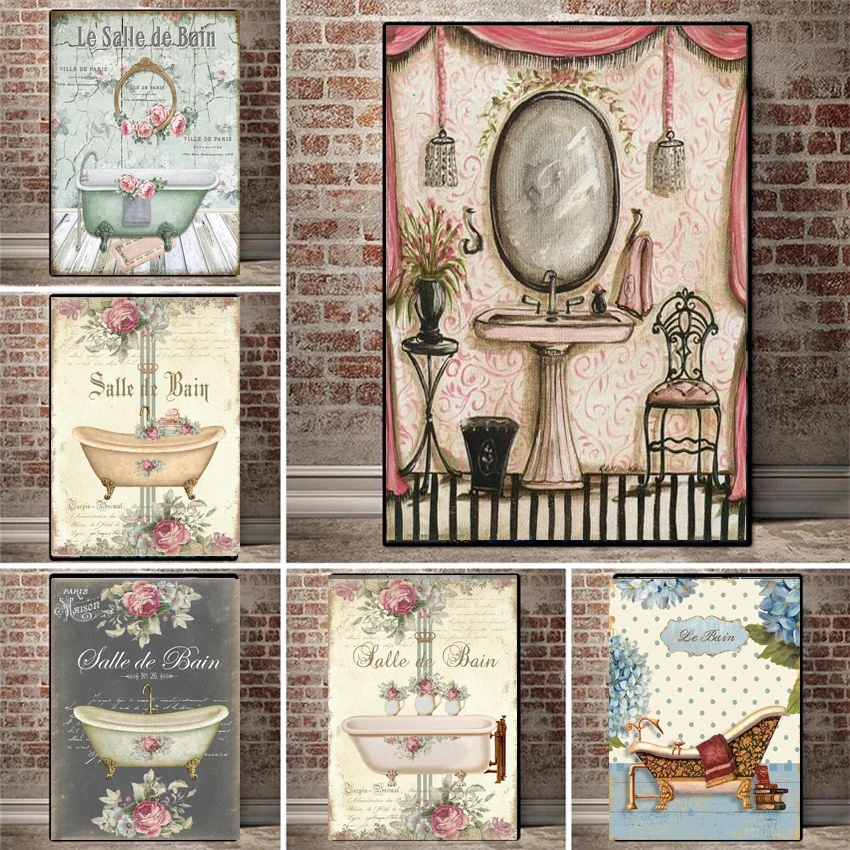 Французский Ретро стиль потертая викторианская Ванна холст картина Печать