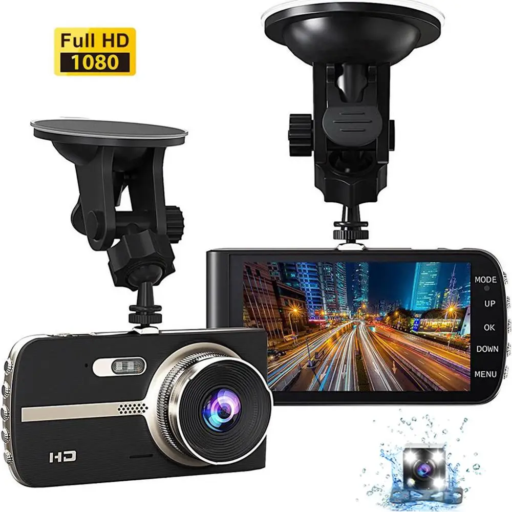 Dashcam Видеорегистраторы для автомобилей 4 дюймовый FHD 1080P Камера Двойной объектив