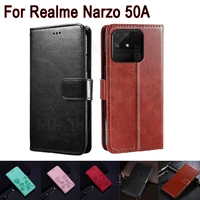 narzo50a leather hoesje cover for realme narzo 50a case phone protective shell book etui for realme rmx3430 flip wallet case