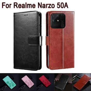 narzo50a leather hoesje cover for realme narzo 50a case phone protective shell book etui for realme rmx3430 flip wallet case free global shipping