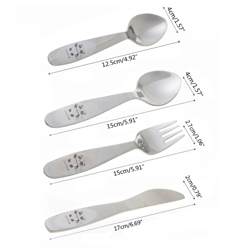 

4pcs/set Baby Teaspoon Spoon Food Feeding Fork Knife Utensils Set Stainless Steel Kids Learning Eating Habit Children Tableware
