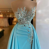 2 pcs mermaid evening dress with detachable train side split lace beading prom gowns sequins pleat elegant vestido de novia