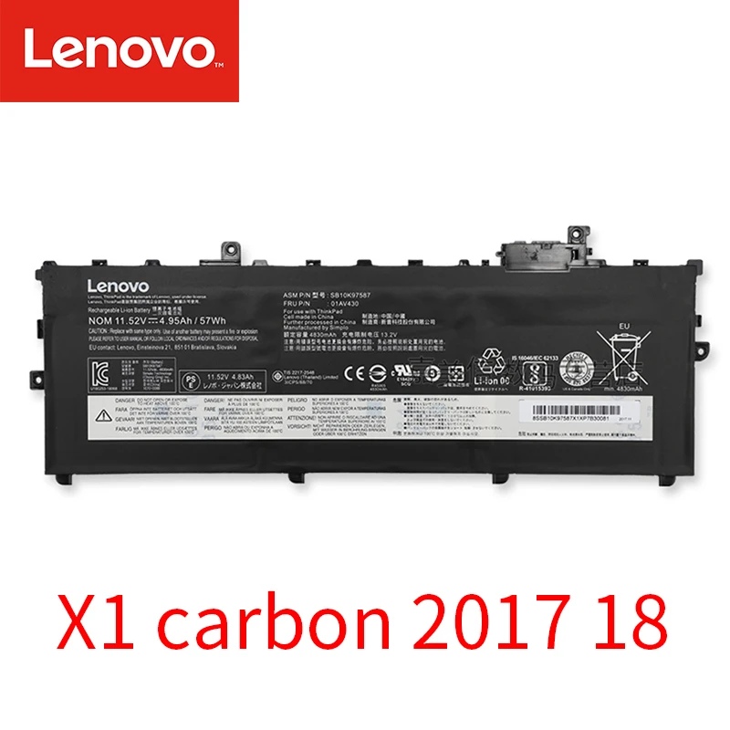 Оригинальный аккумулятор для ноутбука Lenovo ThinkPad X1 Carbon Gen 5 SB10K97588 01AV431 01AV430 SB10K97587 Tablet
