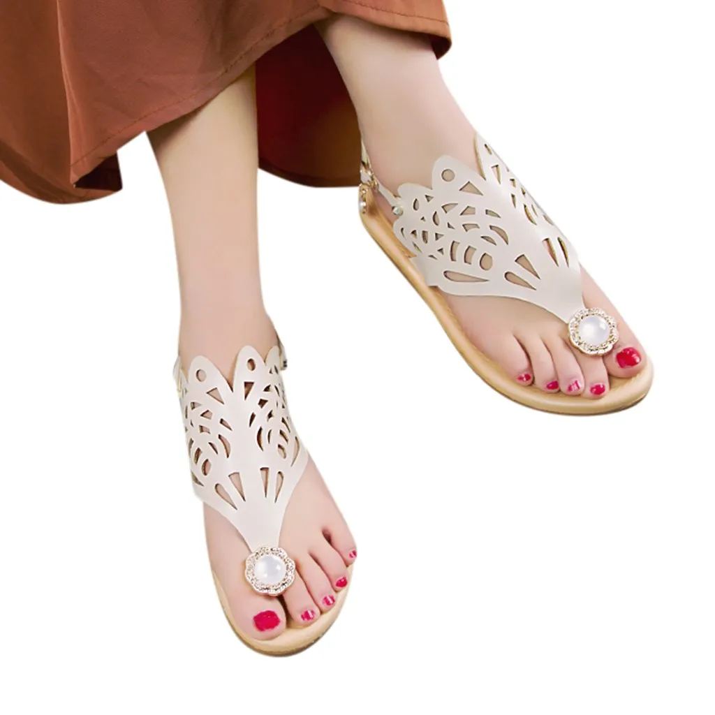 

SAGACE Women's Summer Sandals Bohemian Shoes Female Summer Flat Casual Roman Shoes Pearl Hollow Beach Sandals ladies shoes