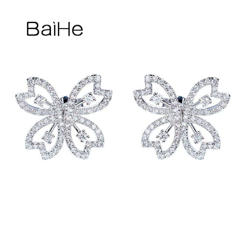 Серьги BAIHE однотонные из белого золота 14 к 0 50 карат с круглыми бриллиантами H/SI