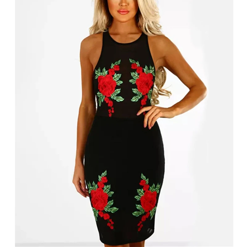 Женское элегантное винтажное облегающее платье с цветочной вышивкой размера