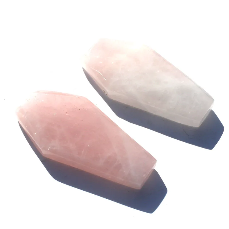 

1 Pcs Polished Hand Carved Natural Rose Quartz Crystal Coffin Board
