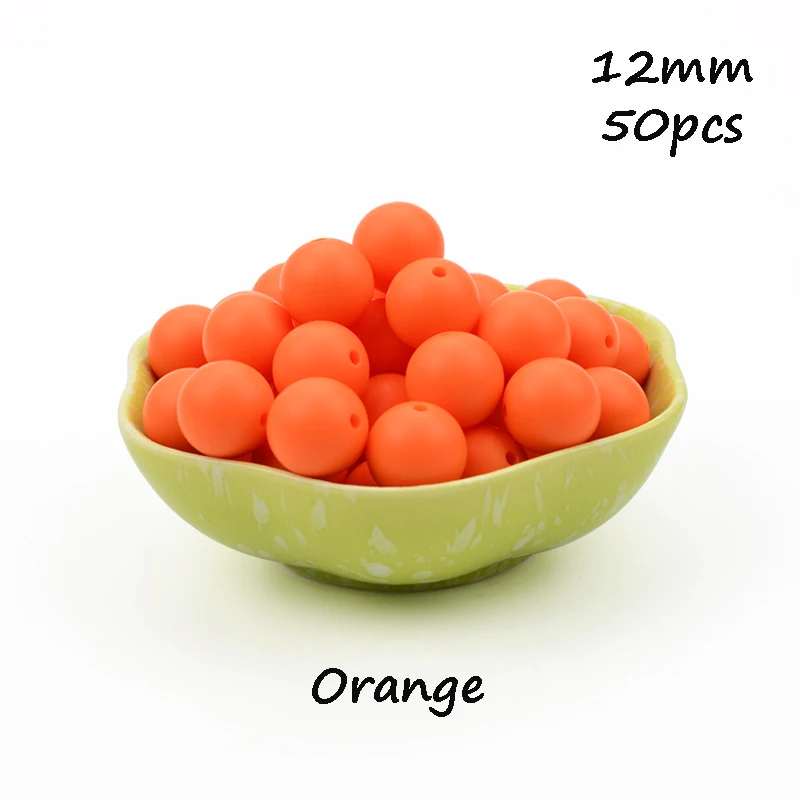 Orange LOFCA, 12 мм, 50 шт./лот, бусины из пищевого силикона, Прорезыватель для зубов, круглые бусины, Детская жевательная для прорезывания зубов, Силиконовые Прорезыватели для самостоятельного изготовления - Цвет: Orange
