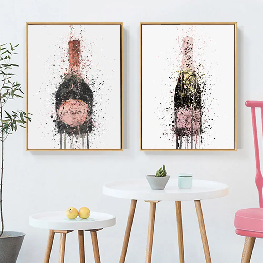 

Champagne Graffiti Poster Fashion Abstract Canvas Painting Bar Advertise Art Print Norbic Wall Picture For Living Room Home Deco